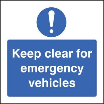 11633F Keep clear for emergency vehicles Rigid Plastic (200x200mm) Safety Sign