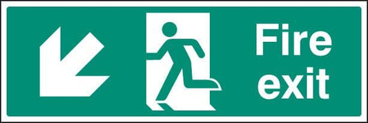 12005G Fire exit - down and left Rigid Plastic (300x100mm) Safety Sign