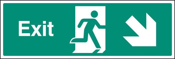 12014M Exit - down and right Rigid Plastic (600x200mm) Safety Sign