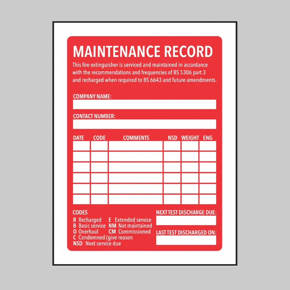 21203A Fire Extinguisher Maintenance Label Self Adhesive Vinyl (75x100mm) Safety Sign