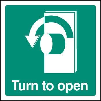 12034F Turn to open - left Rigid Plastic (200x200mm) Safety Sign