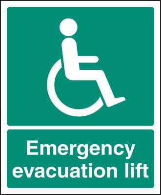 12085H Emergency evacuation lift Rigid Plastic (300x250mm) Safety Sign