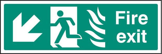 12086G Fire exit - arrow down left HTM Rigid Plastic (300x100mm) Safety Sign