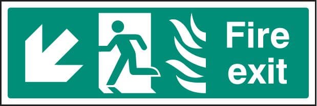 12086L Fire exit - arrow down left HTM Rigid Plastic (450x150mm) Safety Sign