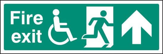 12091G Disabled fire exit arrow ahead Rigid Plastic (300x100mm) Safety Sign