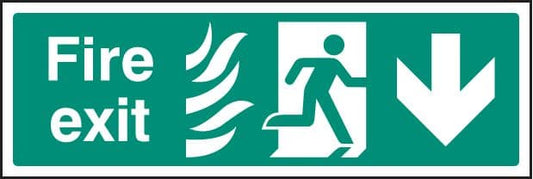 12092G Fire exit - arrow down HTM Rigid Plastic (300x100mm) Safety Sign
