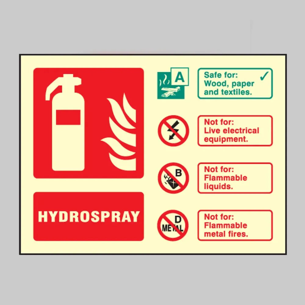 31240S Hydrospray extinguisher identification Photoluminescent Rigid (75x200mm) Safety Sign