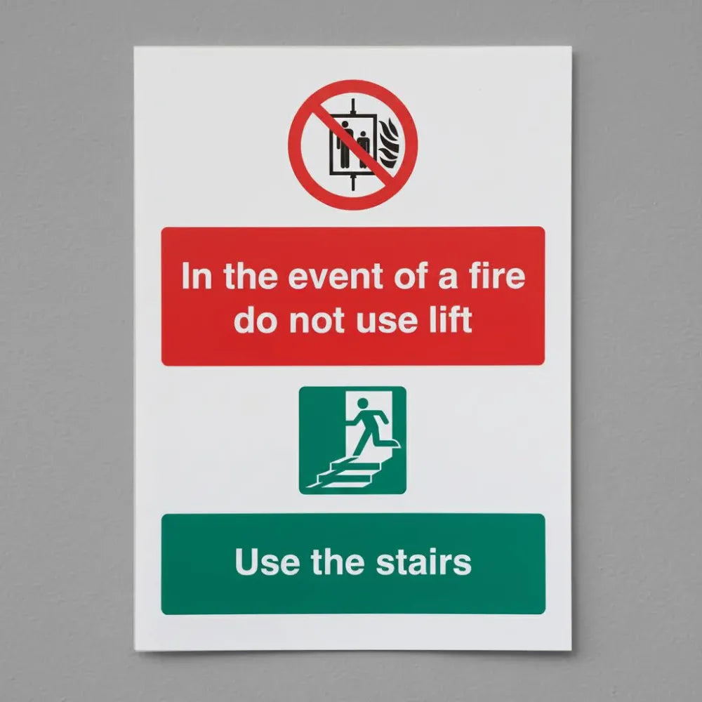 11248Y In the event of fire do not use lift, use stairs Rigid Plastic (200x300mm) Safety Sign
