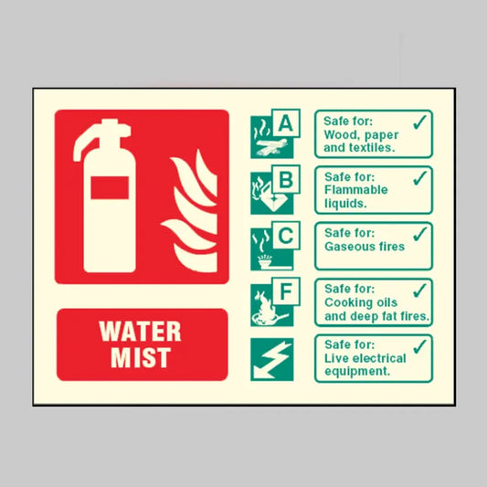 41257E Water mist extinguisher identification Photoluminescent S/A Vinyl (200x150mm) Safety Sign