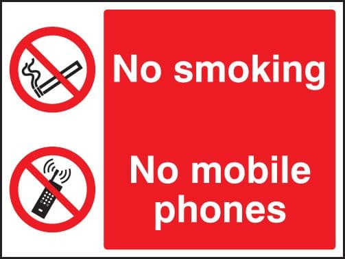 13013E No smoking or mobile phones Rigid Plastic (200x150mm) Safety Sign