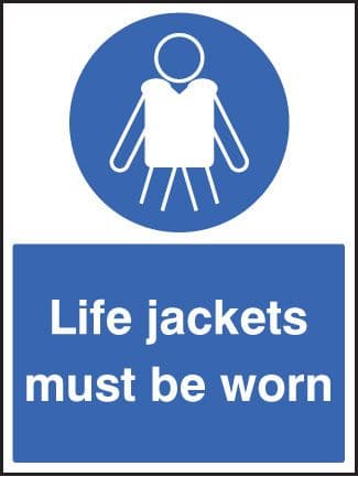 13022E Life jackets must be worn Rigid Plastic (200x150mm) Safety Sign