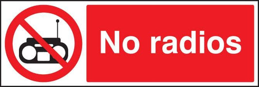 13237M No radios Rigid Plastic (600x200mm) Safety Sign