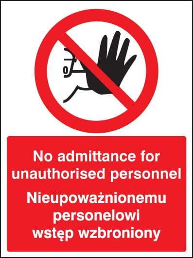 13243E No admittance to unauthorised personnel (English/polish) Rigid Plastic (200x150mm)