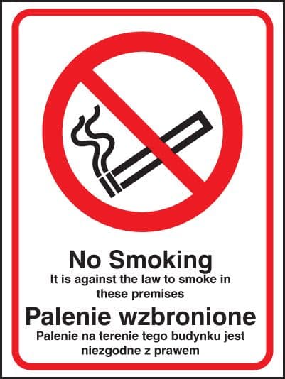13302E No smoking it is against the law to smoke in premises (English/polish) Rigid PVC (200x150mm)