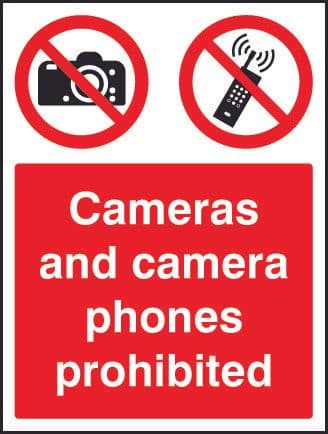 13643E Cameras and camera phones prohibited Rigid Plastic (200x150mm) Safety Sign