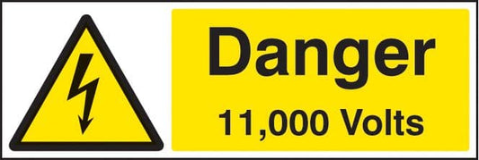 14005G Danger 11000 volts Rigid Plastic (300x100mm) Safety Sign
