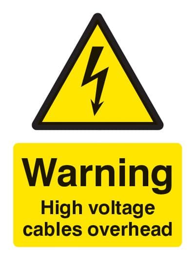 14007K Warning high voltage cables overhead Rigid Plastic (400x300mm) Safety Sign