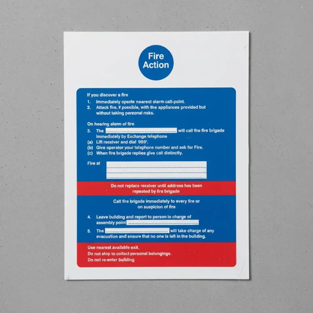 81401Y Fire action brigade dialled manually Quick-Fix Rigid PVC with SAV Backing (200x300mm) Safety Sign