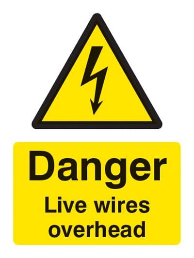 14018E Danger live wires overhead Rigid Plastic (200x150mm) Safety Sign