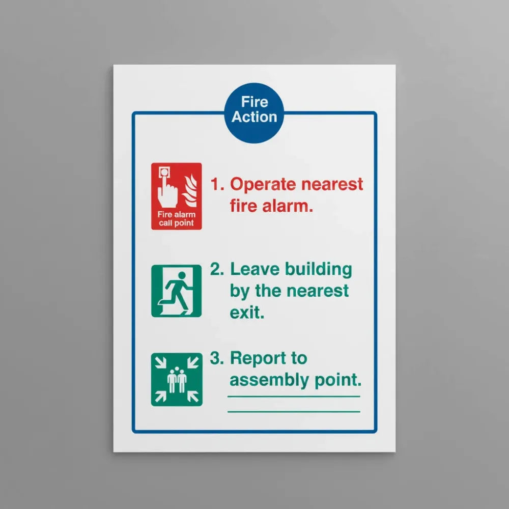 11405Y Fire action brigade dialled manually Rigid Plastic (200x300mm) Safety Sign