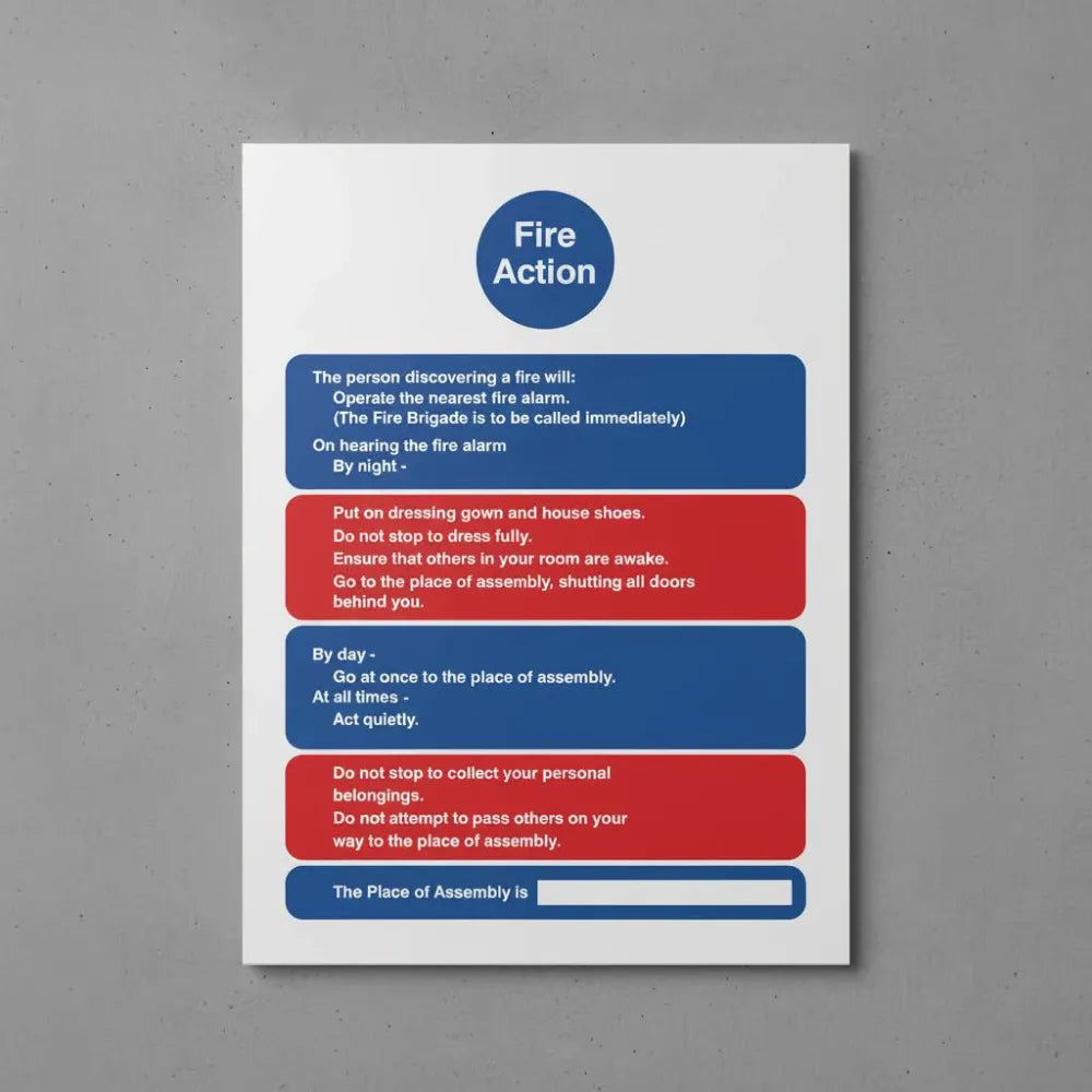 11416Y Fire action residential homes & multi-occupancy buildings Rigid Plastic (200x300mm) Safety Sign