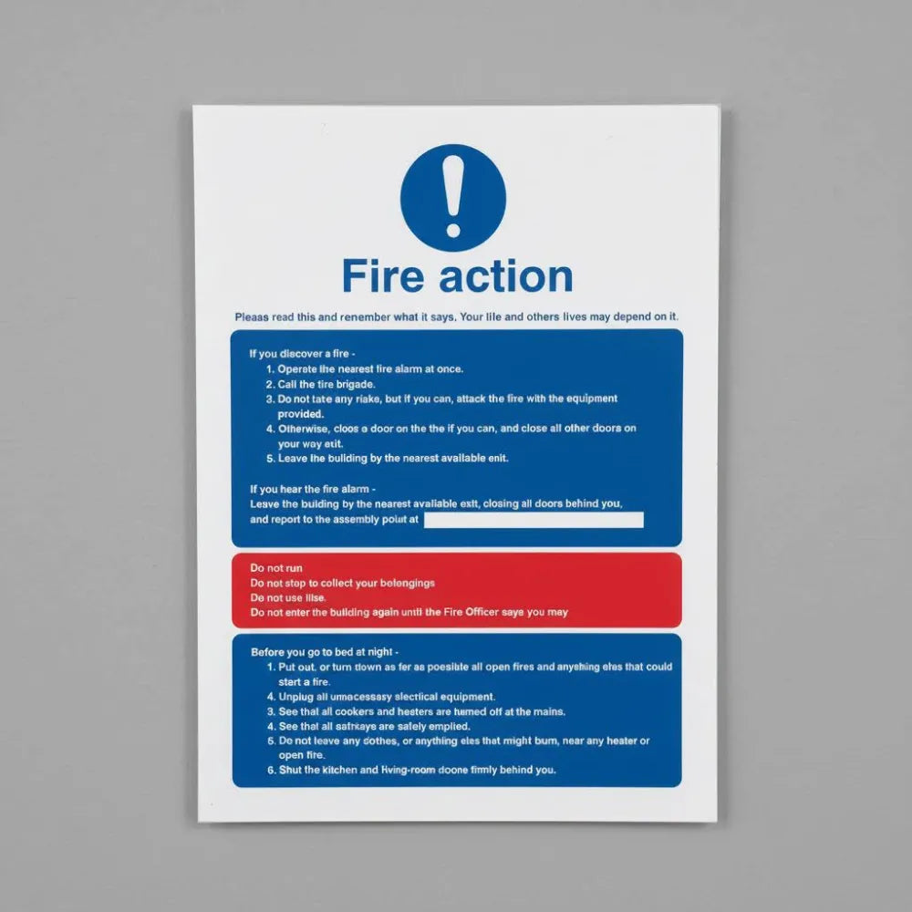 11418Y Fire action residential homes & multi-occupancy buildings Rigid Plastic (200x300mm) Safety Sign