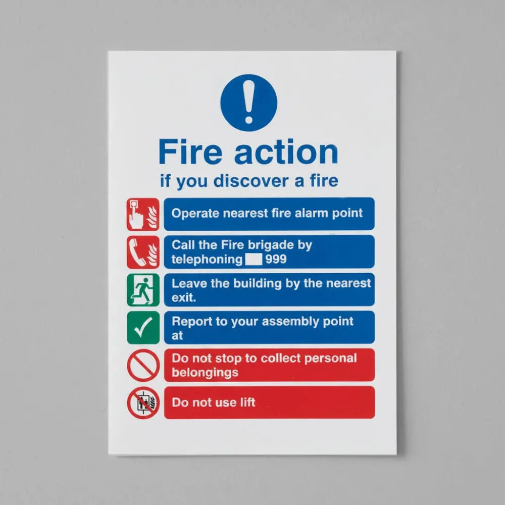 81419Y Fire action brigade dialled manually lift in building Quick-Fix Rigid PVC with SAV Backing (200x300mm) Safety Sign