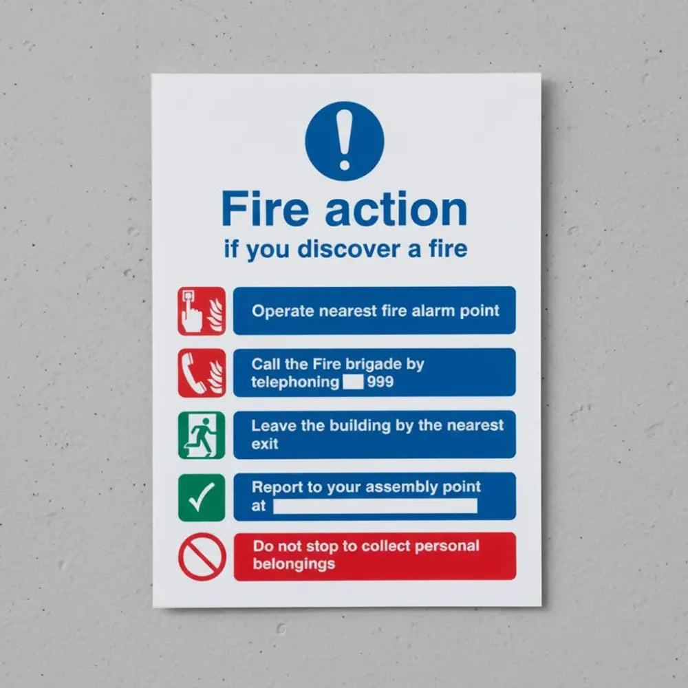21420Y Fire action manual dial without lift Self Adhesive Vinyl (200x300mm) Safety Sign