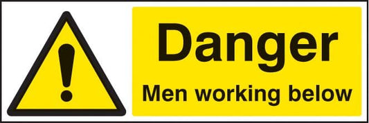 14203M Danger men working below Rigid Plastic (600x200mm) Safety Sign