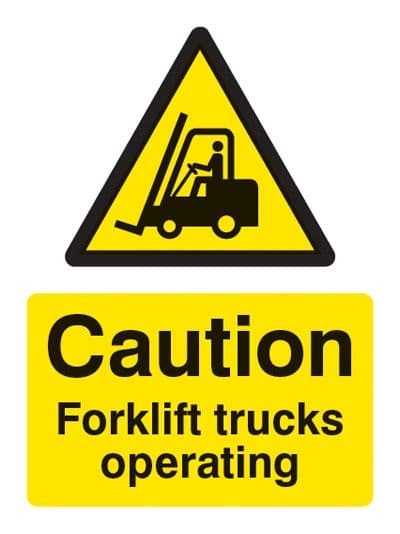 14215K Caution forklift trucks operating Rigid Plastic (400x300mm) Safety Sign