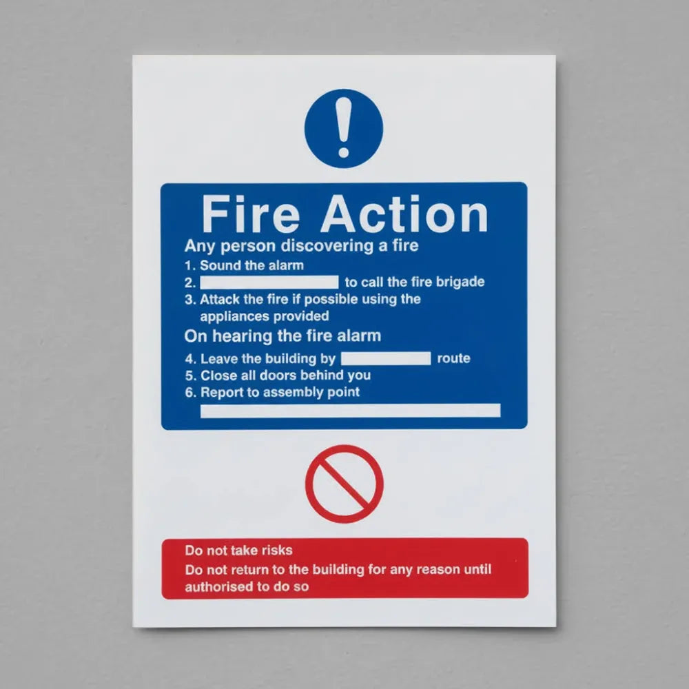 21423Y General fire action no lift Self Adhesive Vinyl (200x300mm) Safety Sign