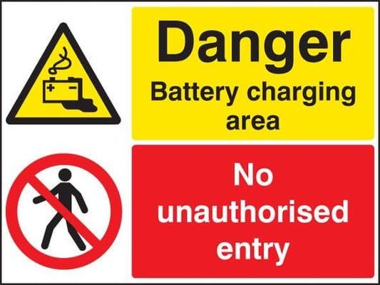 14242H Battery charging- no unauthorised entry Rigid Plastic (300x250mm) Safety Sign