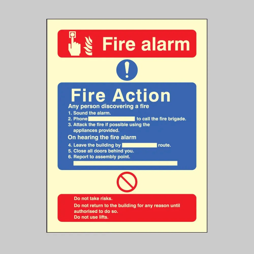 41426Y Fire action/call point with lift Photoluminescent S/A Vinyl (200x300mm) Safety Sign