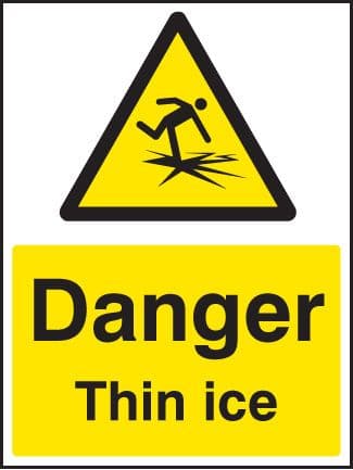 14275K Danger thin ice Rigid Plastic (400x300mm) Safety Sign