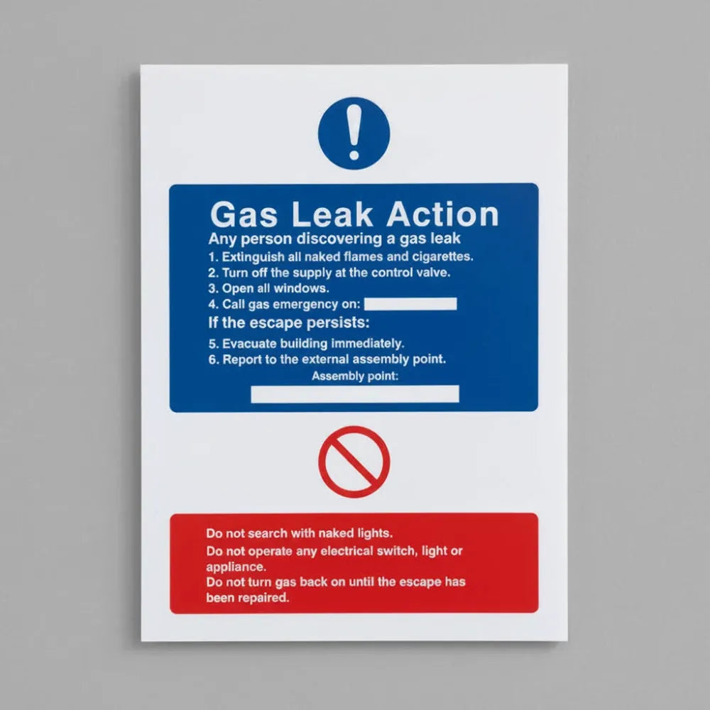 11431Y Gas leak action Rigid Plastic (200x300mm) Safety Sign