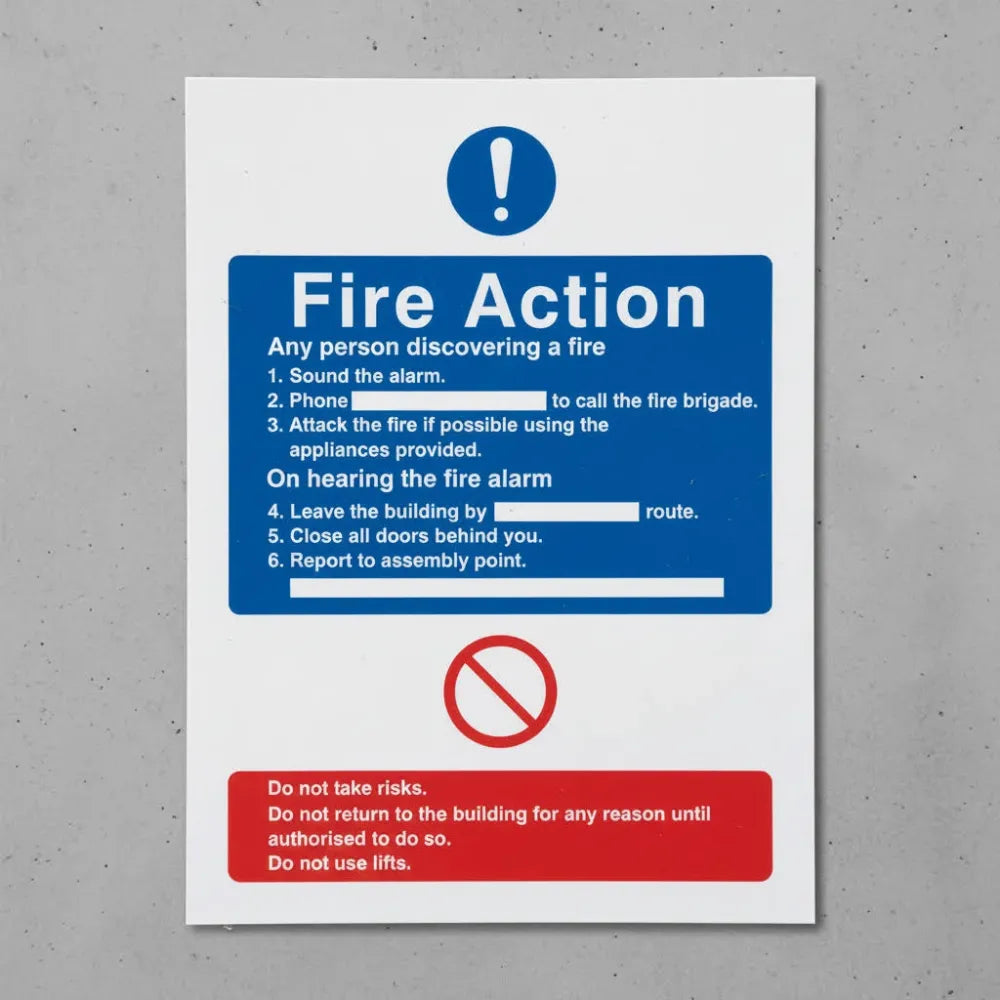 21432Y General fire action with lift Self Adhesive Vinyl (200x300mm) Safety Sign