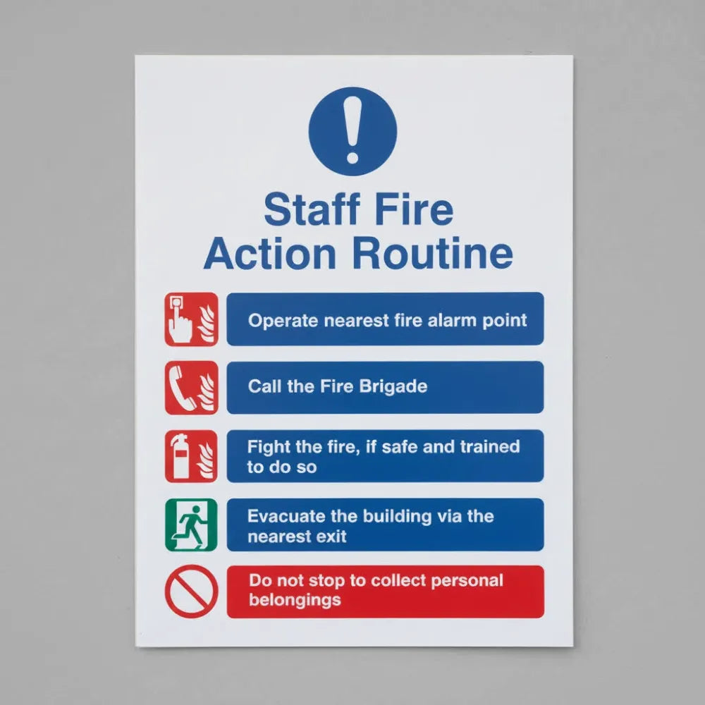 21439Y Staff fire action routine Self Adhesive Vinyl (200x300mm) Safety Sign