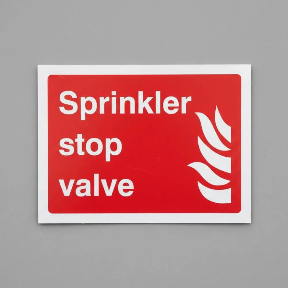 11445E Sprinkler stop valve Rigid Plastic (200x150mm) Safety Sign