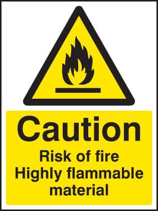 14453E Caution risk of fire - highly flammable material Rigid Plastic (200x150mm) Safety Sign