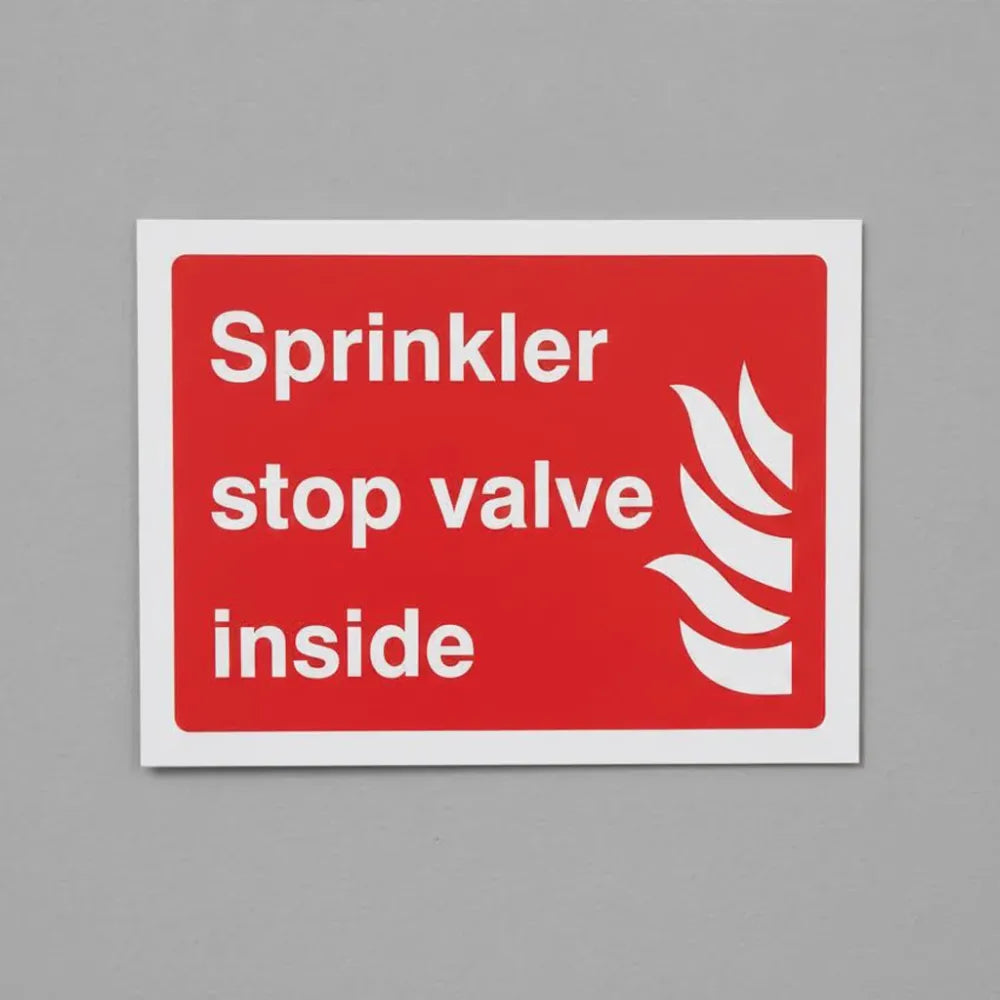 21446E Sprinkler stop valve inside Self Adhesive Vinyl (200x150mm) Safety Sign