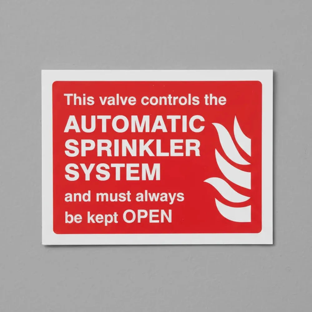 11449E This valve controls automatic sprinkler system and must always be kept open Rigid Plastic (200x150mm) Safety Sign