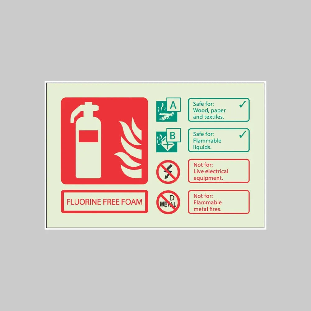41469D Fluorine Free Foam extinguisher identification Photoluminescent S/A Vinyl (100x150mm) Safety Sign