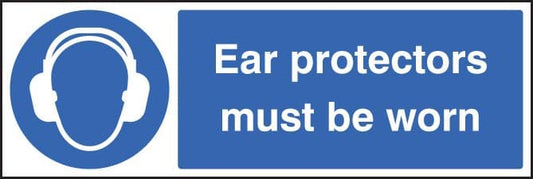 15023M Ear protectors must be worn Rigid Plastic (600x200mm) Safety Sign