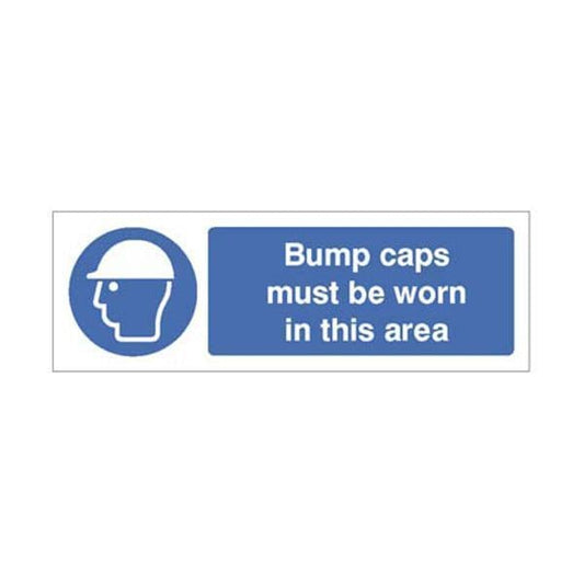 15024M Bump caps must be worn in this area sign - Rigid Plastic (600x200mm)