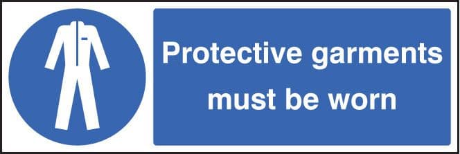 15212G Protective garments must be worn Rigid Plastic (300x100mm) Safety Sign