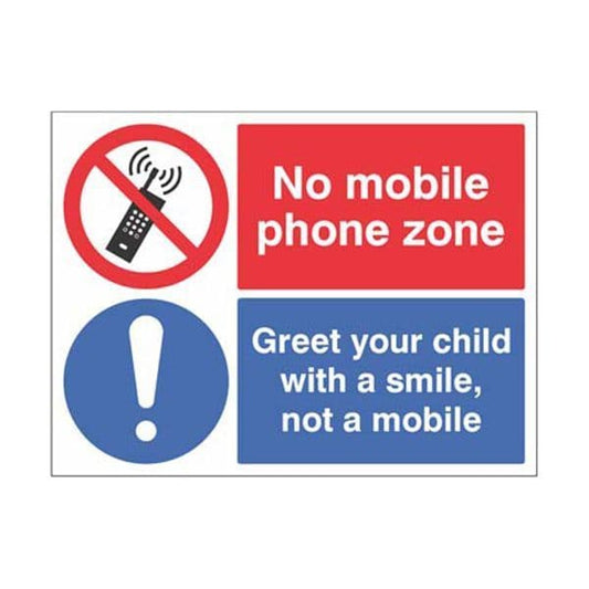 15470Q No mobile phone zone Greet your child with a smile sign - Rigid Plastic (600x450mm)