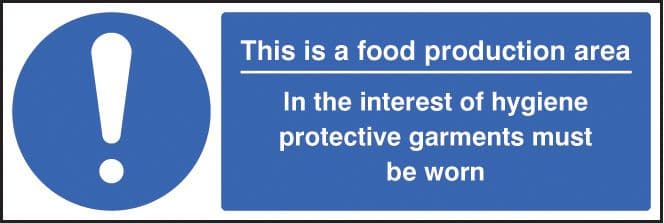 15605G Food production area PPE garments must be worn Rigid Plastic (300x100mm) Safety Sign