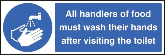 15610G Handlers of food must wash hands after toilet Rigid Plastic (300x100mm) Safety Sign