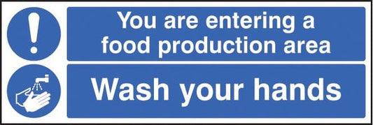15620G You are entering food production area wash your hands Rigid Plastic (300x100mm) Safety Sign