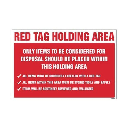 15944P Red Tag Holding Area Items for disposal  sign - Rigid Plastic (600x400mm)